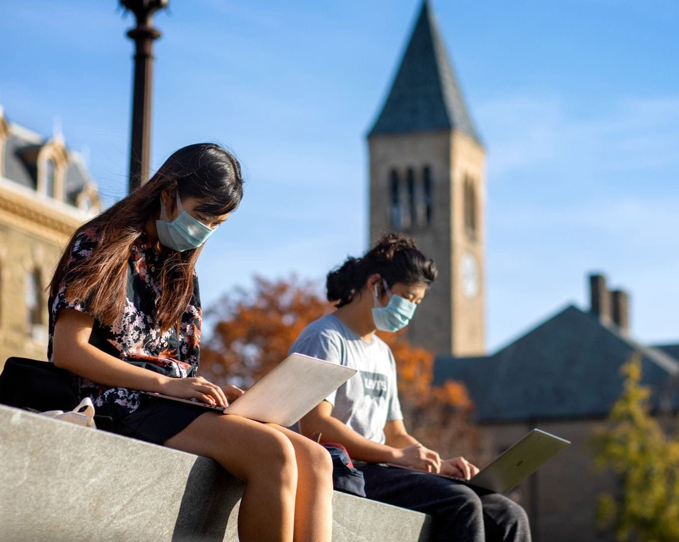Students study an the top of Libe Slope on a warm afternoon.
