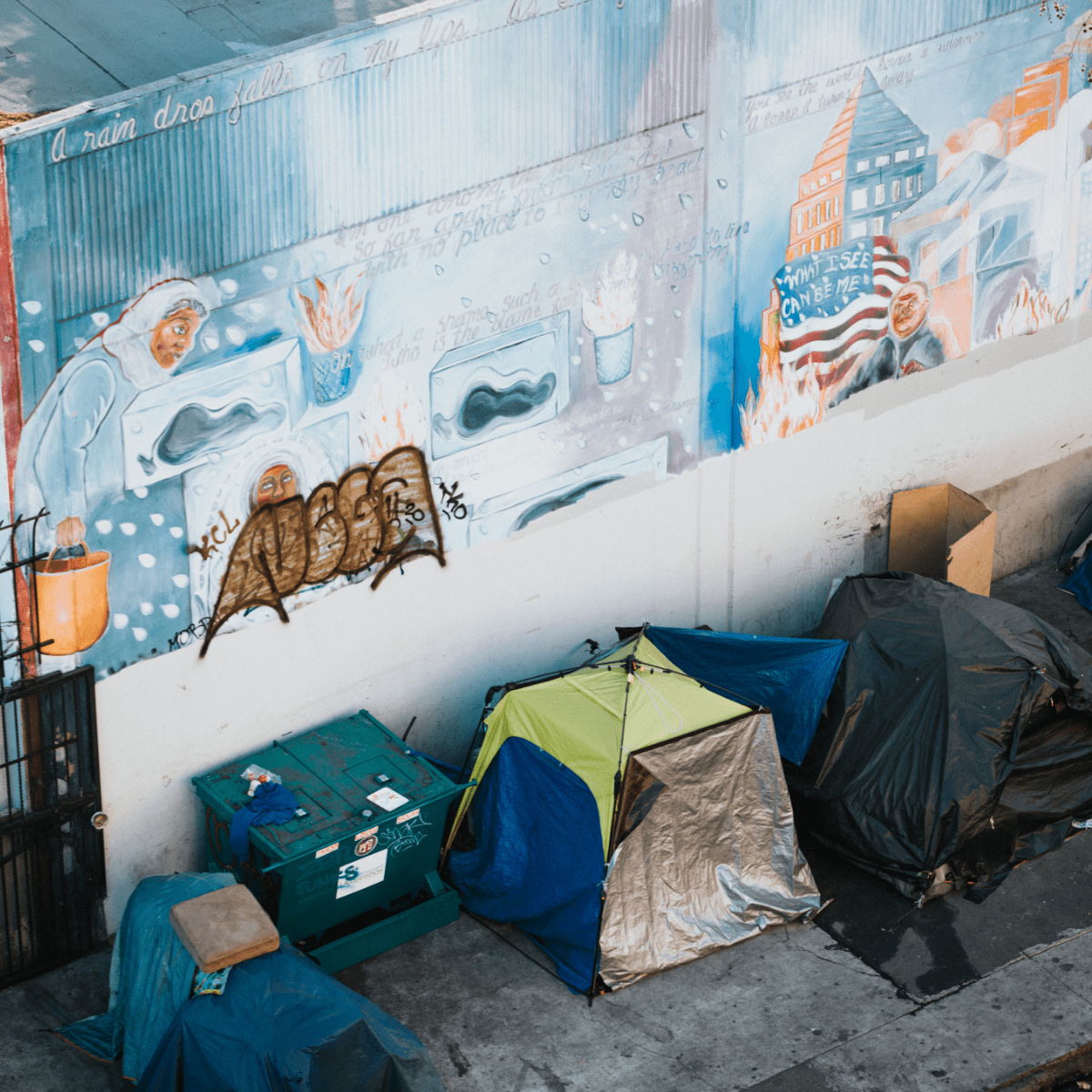tents for the homeless on a city sidewalk